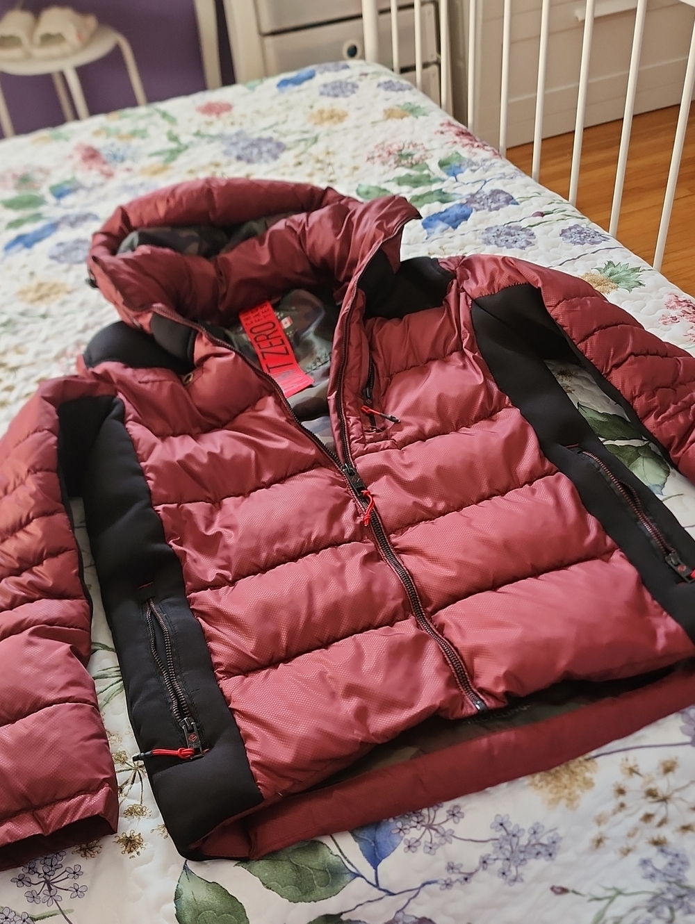 Point Zero Burgundy and Black Puffer Jacket